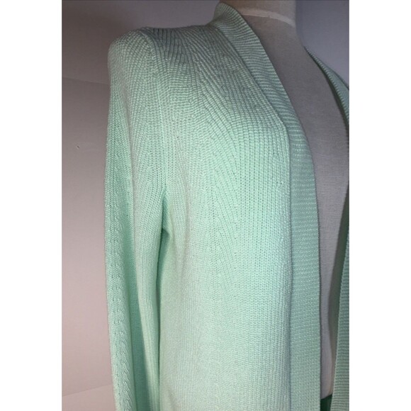 J. Jill Mint Green Cardigan Sweater Open Front MEDIUM TALL Longer Cotton EUC - Picture 3 of 14